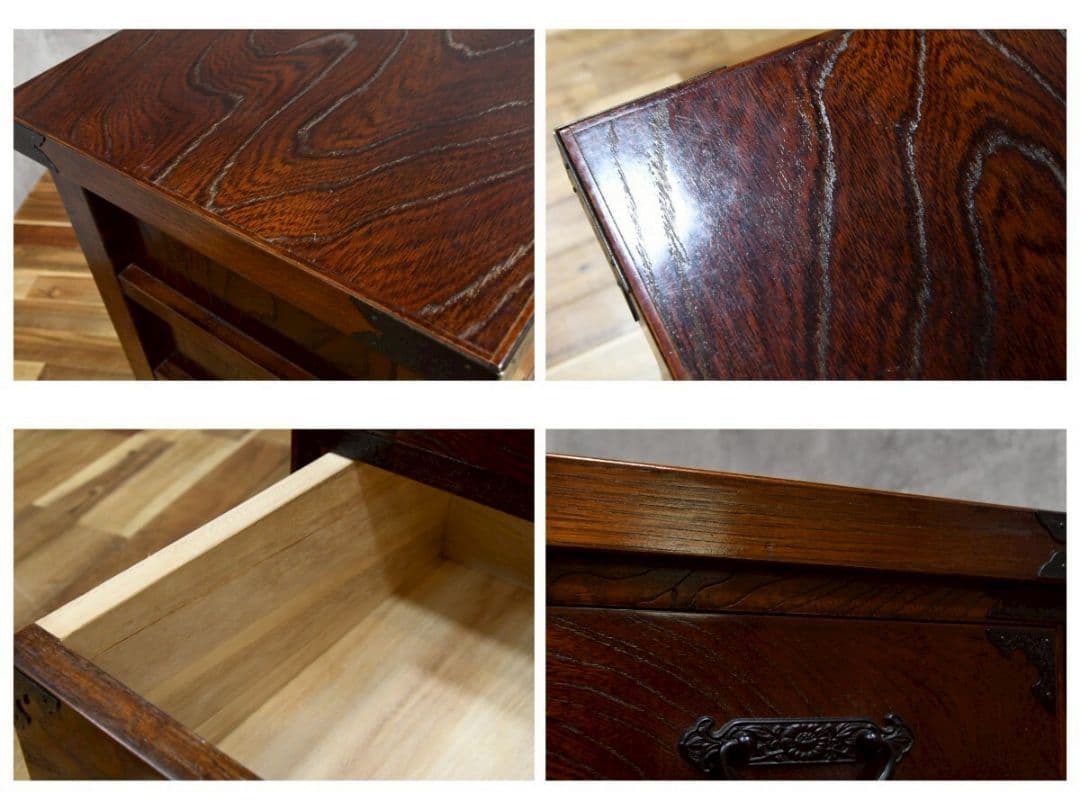 tr08198 民芸家具 チェスト 整理箪笥 和タンス 欅 古民具 車箪笥