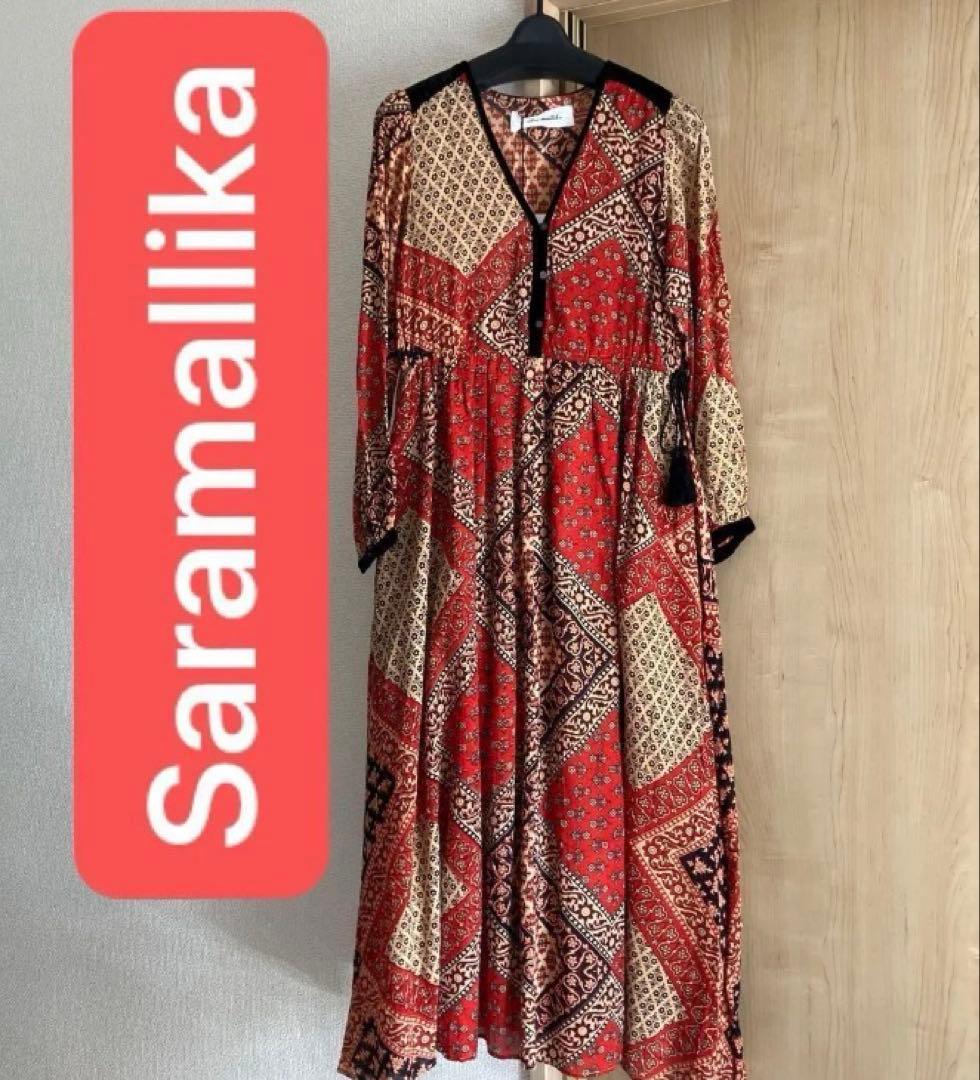 2/15迄早割TS中Sara mallika インド綿 バンダナ柄 ワンピース