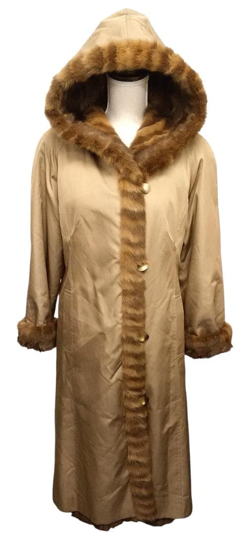 ロシアンリス　毛皮　リバーシブル　シルク　フード付き　ロングコート