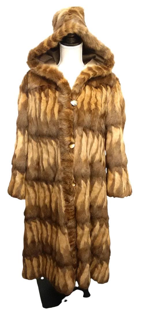 ロシアンリス　毛皮　リバーシブル　シルク　フード付き　ロングコート