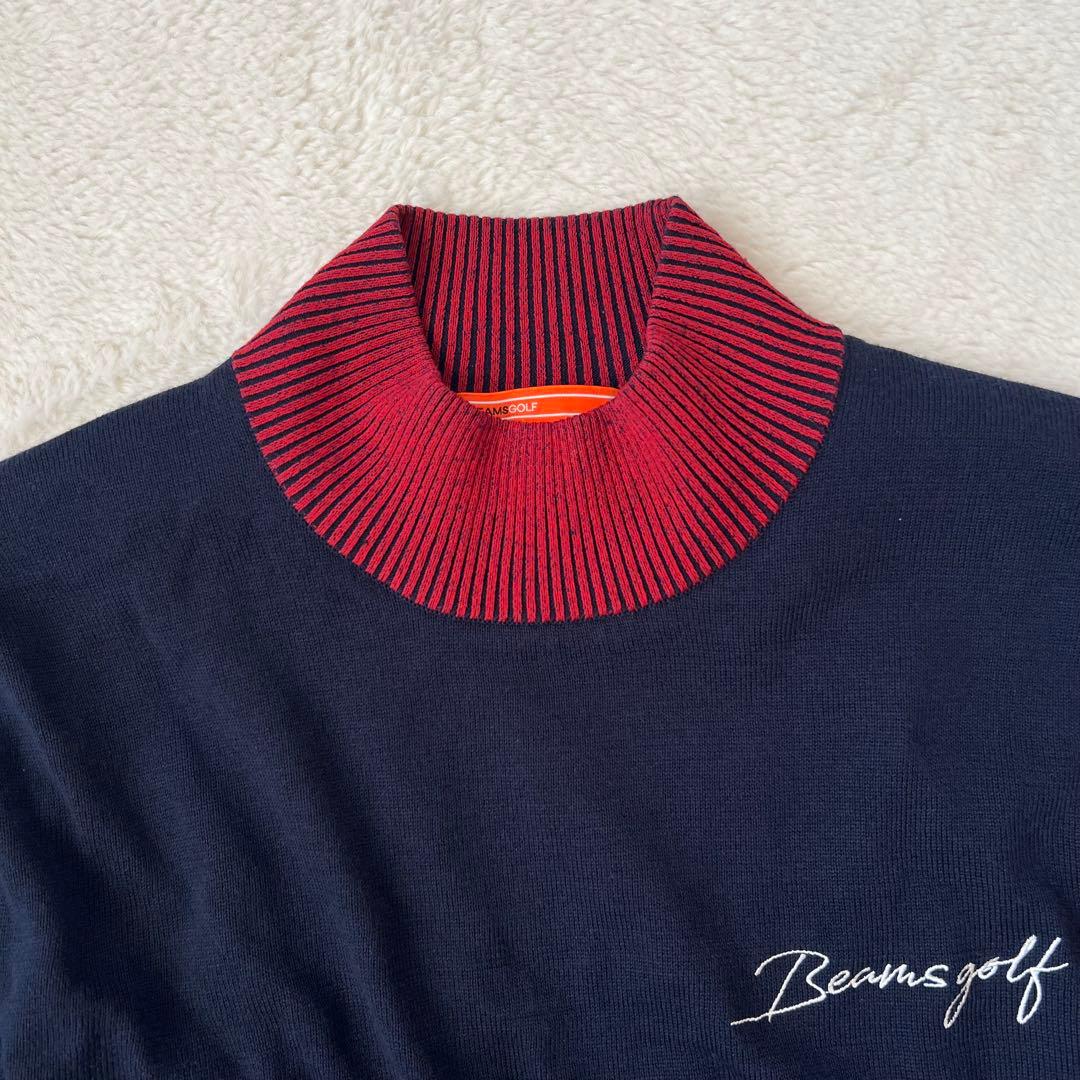 【防風/裏地付】BEAMS GOLF パネル モックネック ニット ネイビー M