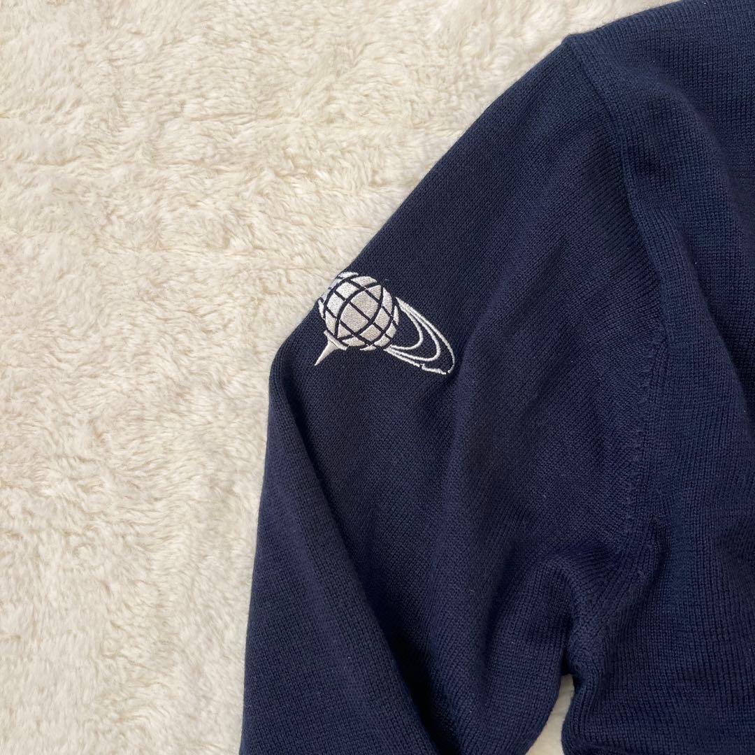 【防風/裏地付】BEAMS GOLF パネル モックネック ニット ネイビー M