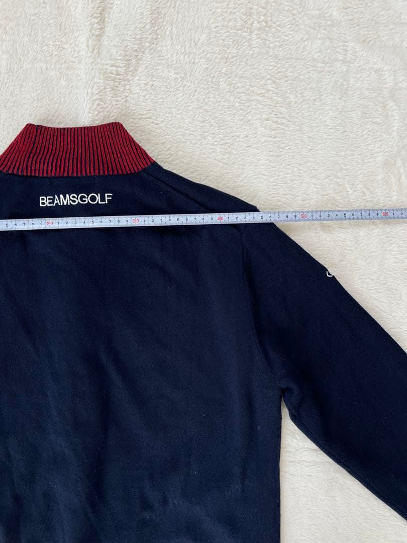 【防風/裏地付】BEAMS GOLF パネル モックネック ニット ネイビー M