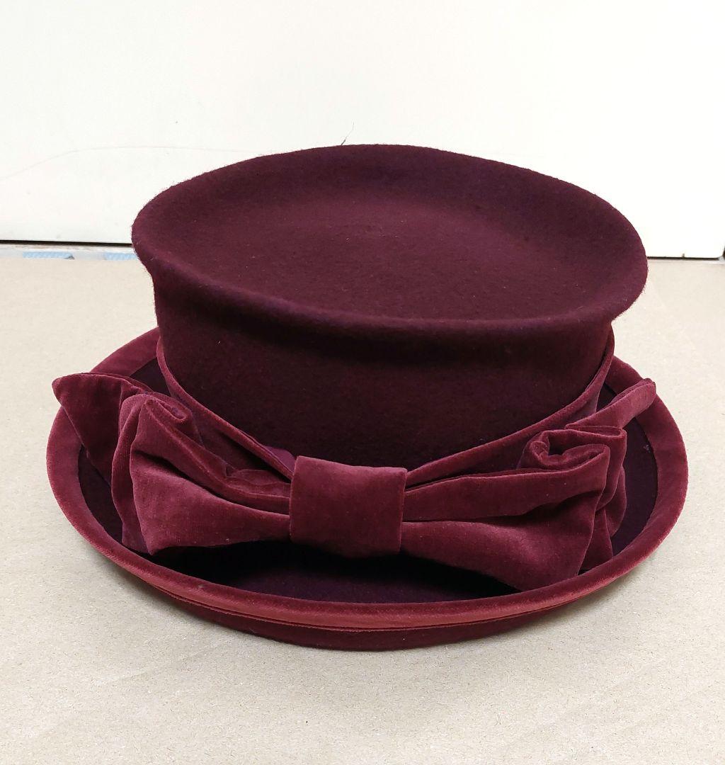 ジェーンマープル　別珍リボン付きウールハット　帽子　ボルドー　新品未使用