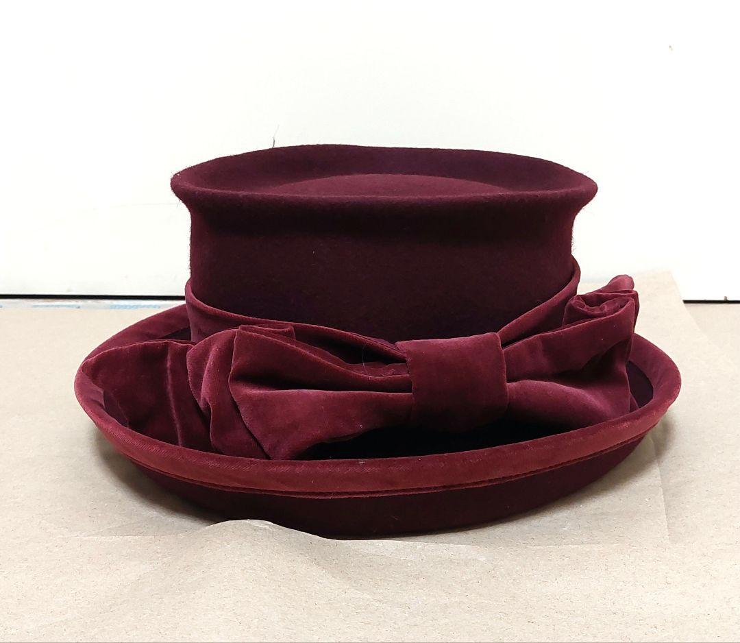 ジェーンマープル　別珍リボン付きウールハット　帽子　ボルドー　新品未使用