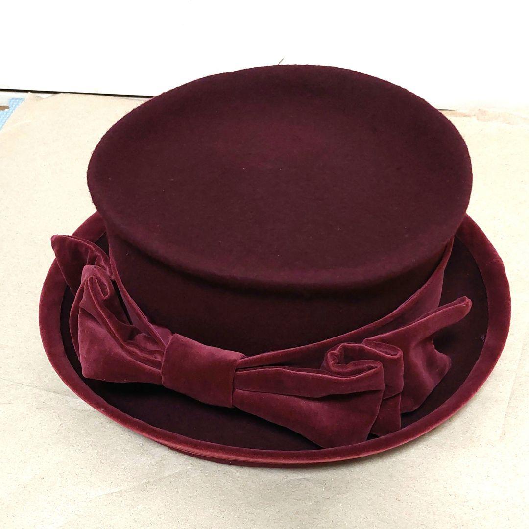 ジェーンマープル　別珍リボン付きウールハット　帽子　ボルドー　新品未使用