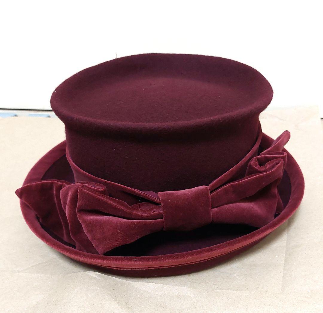 ジェーンマープル　別珍リボン付きウールハット　帽子　ボルドー　新品未使用