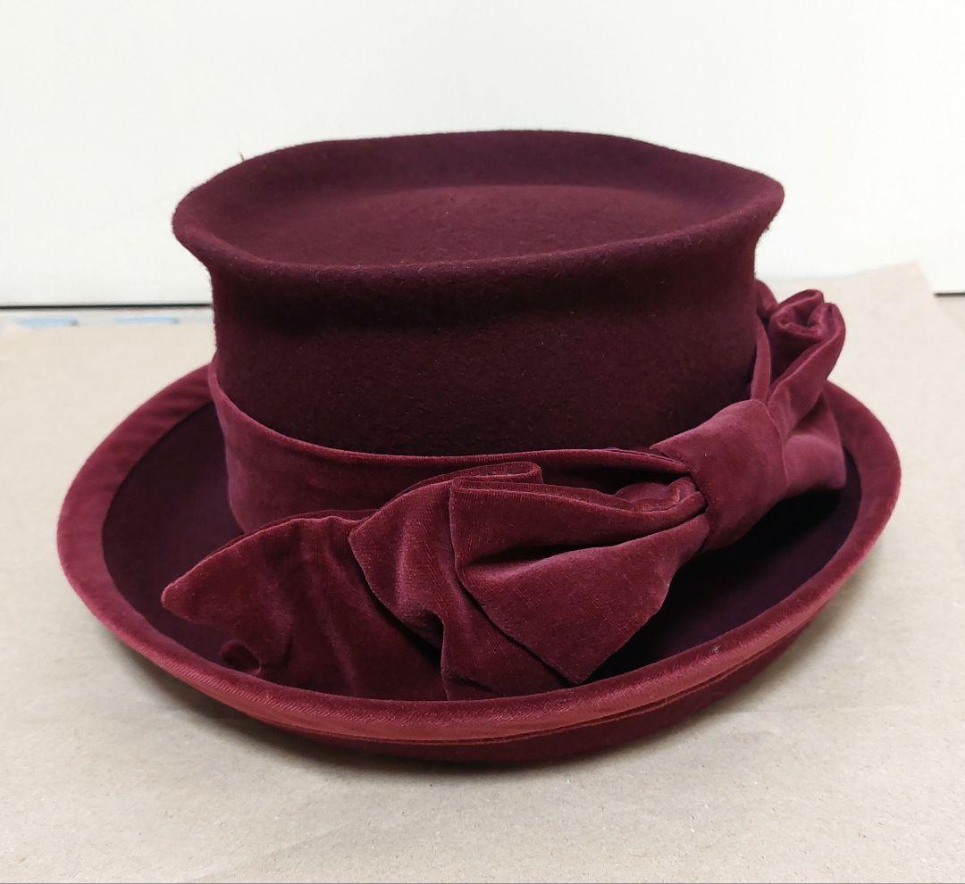 ジェーンマープル　別珍リボン付きウールハット　帽子　ボルドー　新品未使用