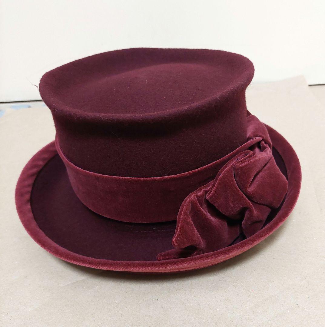 ジェーンマープル　別珍リボン付きウールハット　帽子　ボルドー　新品未使用