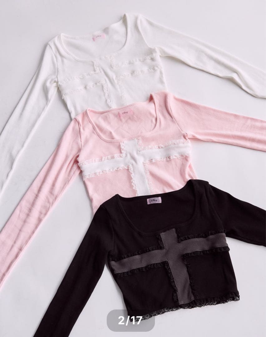 lilLilly starry☆ レースクロスリブトップス ピンク