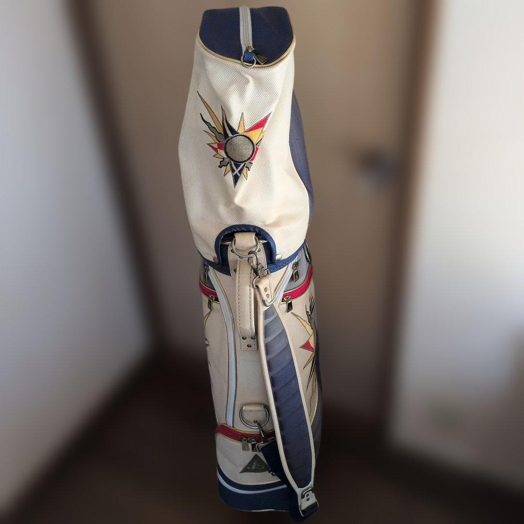 ※タバコ臭付着・黄ばみ色あせ汚れ切れ擦れ有りジャンボ尾崎プロ太陽 キャディバッグ