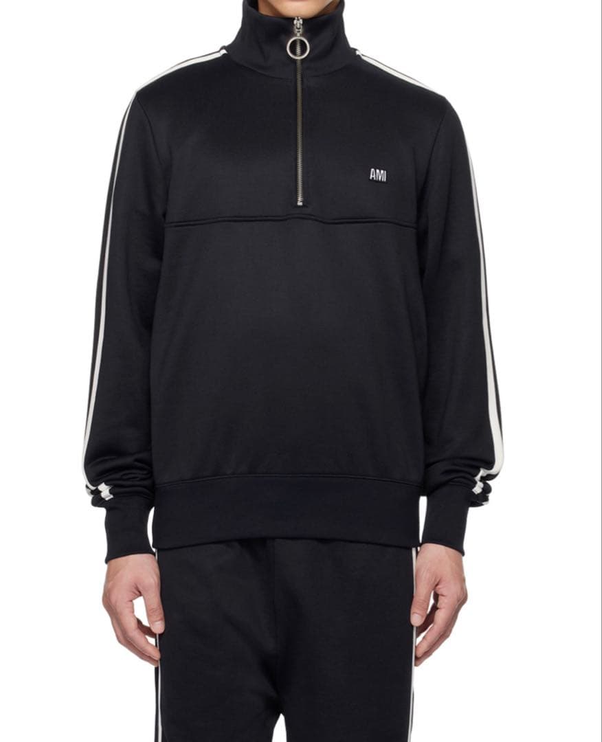 AMI ネイビー ジッパー付きハイネックジャージ アミ サイズS