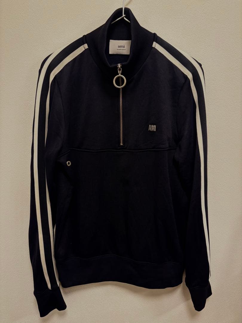 AMI ネイビー ジッパー付きハイネックジャージ アミ サイズS