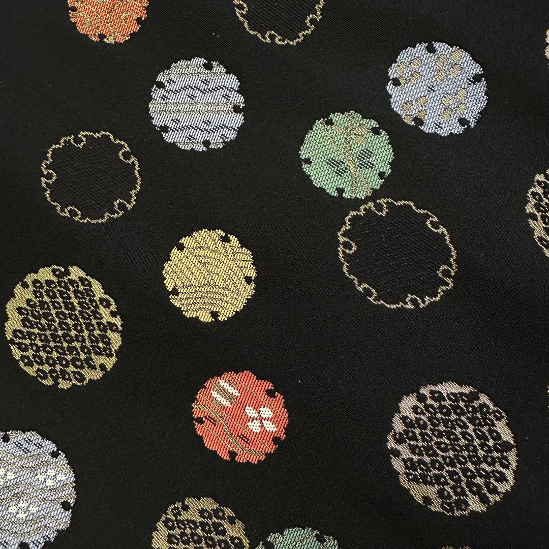 新品 正絹 九寸帯 名古屋帯 西陣 新装大橋 黒地 雪輪 未仕立て品 2717