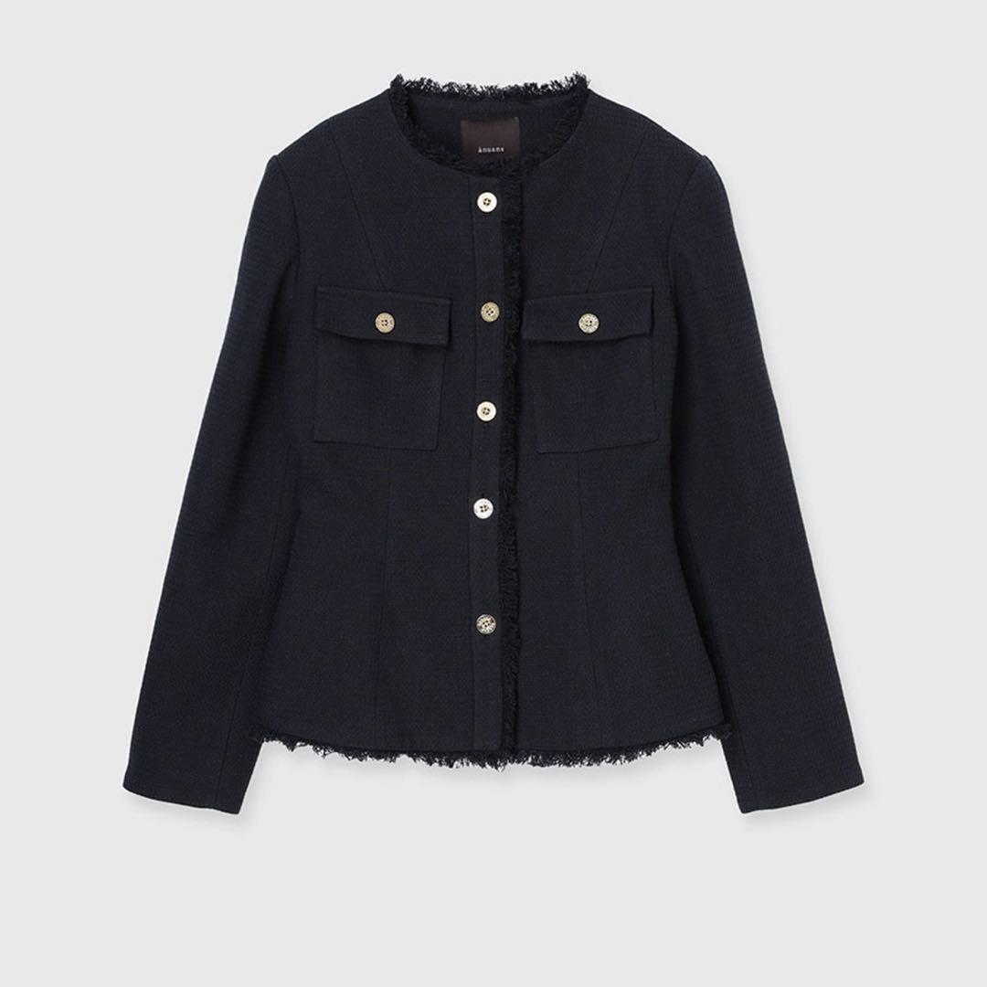 完売　アニュアンス　ツイードノーカラーフォルムジャケット　ネイビー