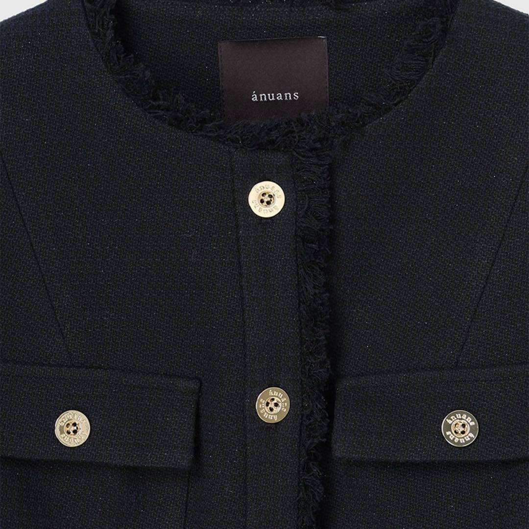 完売　アニュアンス　ツイードノーカラーフォルムジャケット　ネイビー