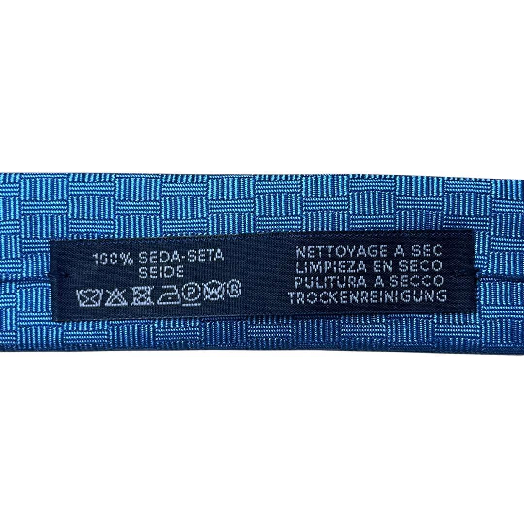 極美品　エルメス　ネクタイ　水色　ファソネ　ホースシュー　馬蹄　H柄　ジャガード