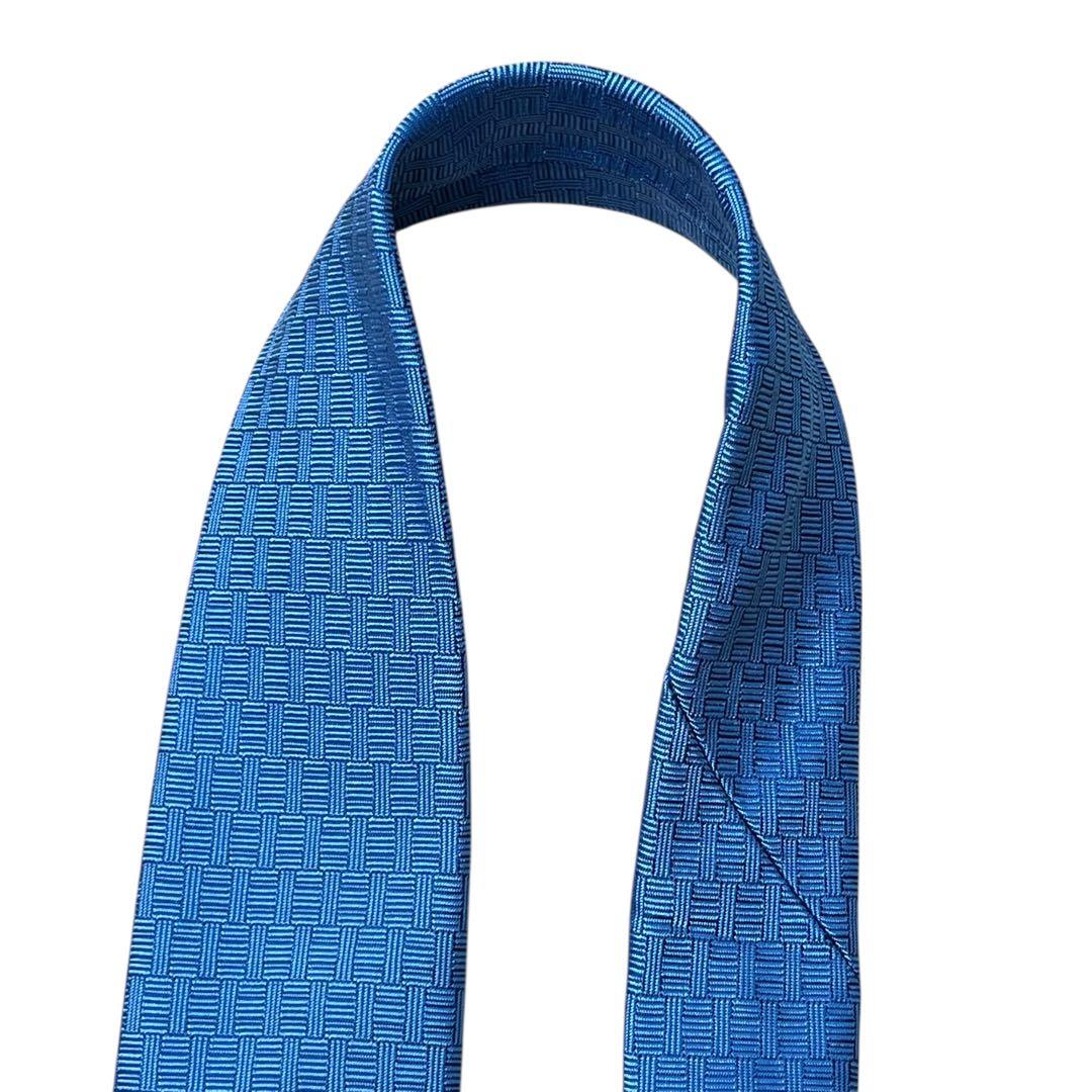 極美品　エルメス　ネクタイ　水色　ファソネ　ホースシュー　馬蹄　H柄　ジャガード