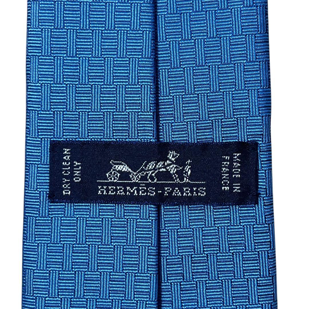 極美品　エルメス　ネクタイ　水色　ファソネ　ホースシュー　馬蹄　H柄　ジャガード