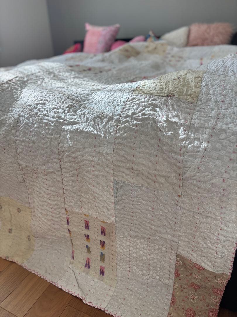 【稀少カラー】大判ラリーキルト　インド刺繍　カンタ　ヴィンテージ　パッチワーク