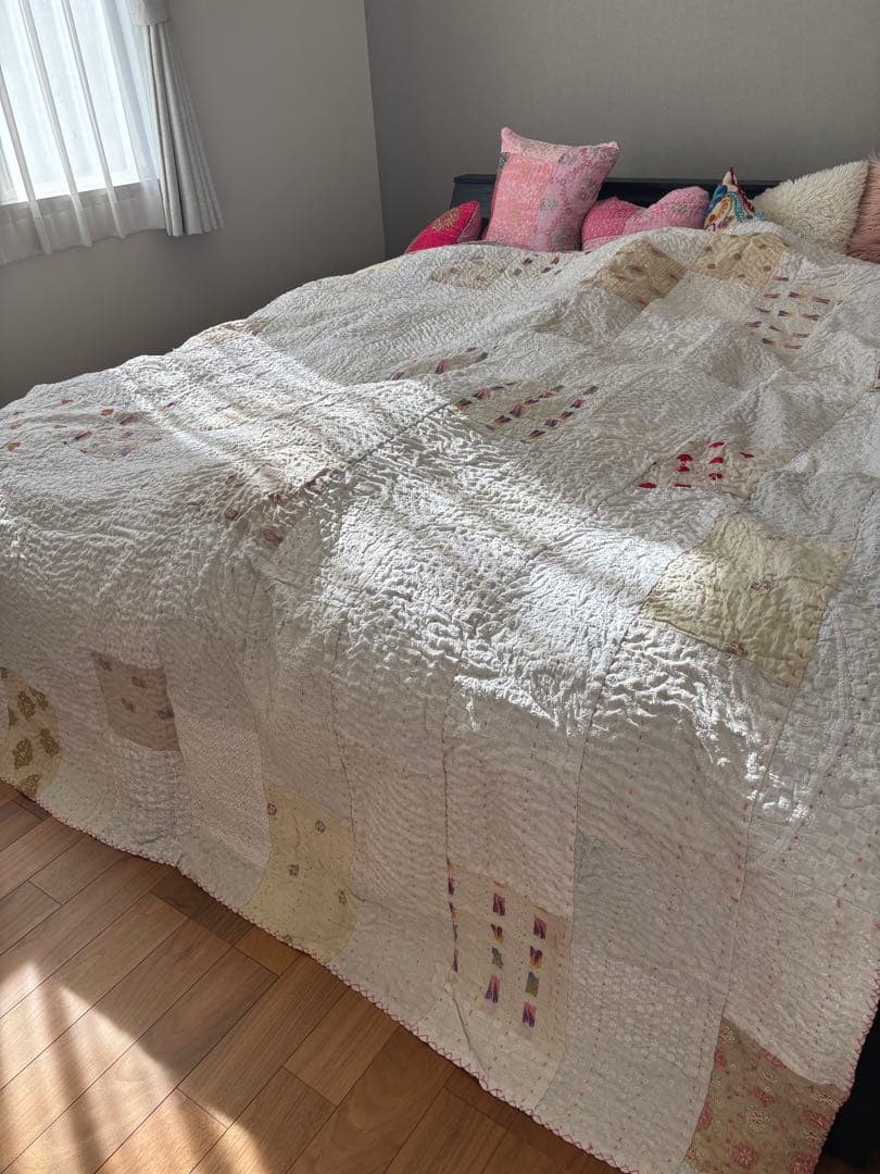 【稀少カラー】大判ラリーキルト　インド刺繍　カンタ　ヴィンテージ　パッチワーク