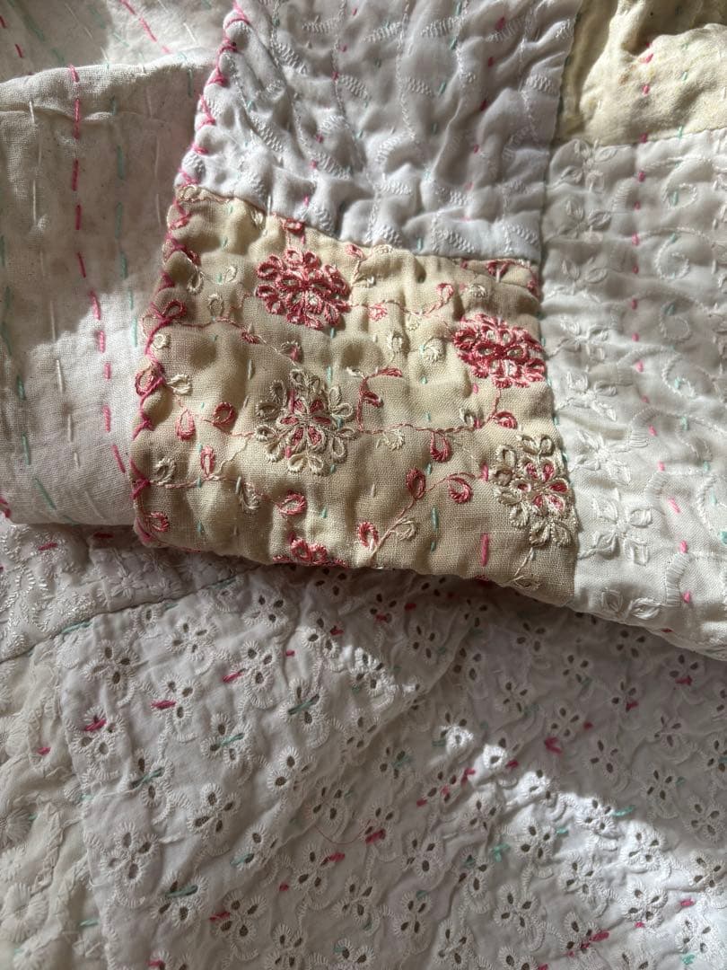 【稀少カラー】大判ラリーキルト　インド刺繍　カンタ　ヴィンテージ　パッチワーク