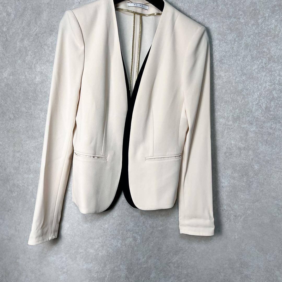 【美品】ベイジ セットアップノーカラー ジャケット CINDY シンディヌード