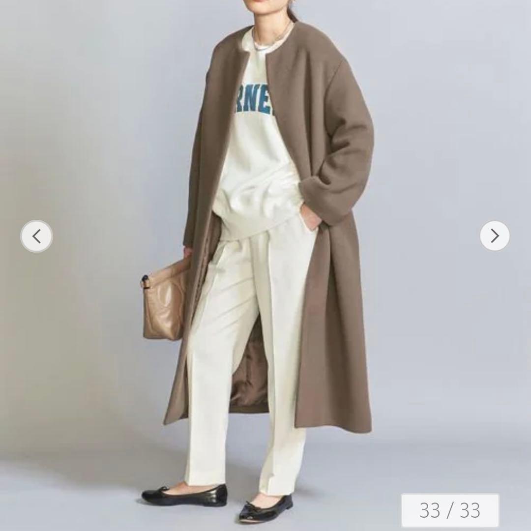 新品未使用☆ユナイテッドアローズ MANTECO ノーカラーベルトロングコート2