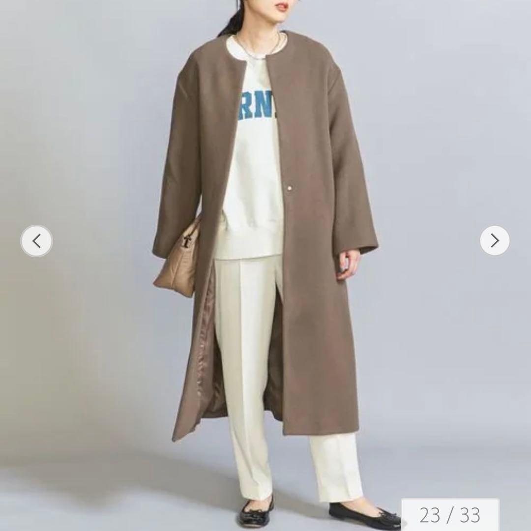 新品未使用☆ユナイテッドアローズ MANTECO ノーカラーベルトロングコート2