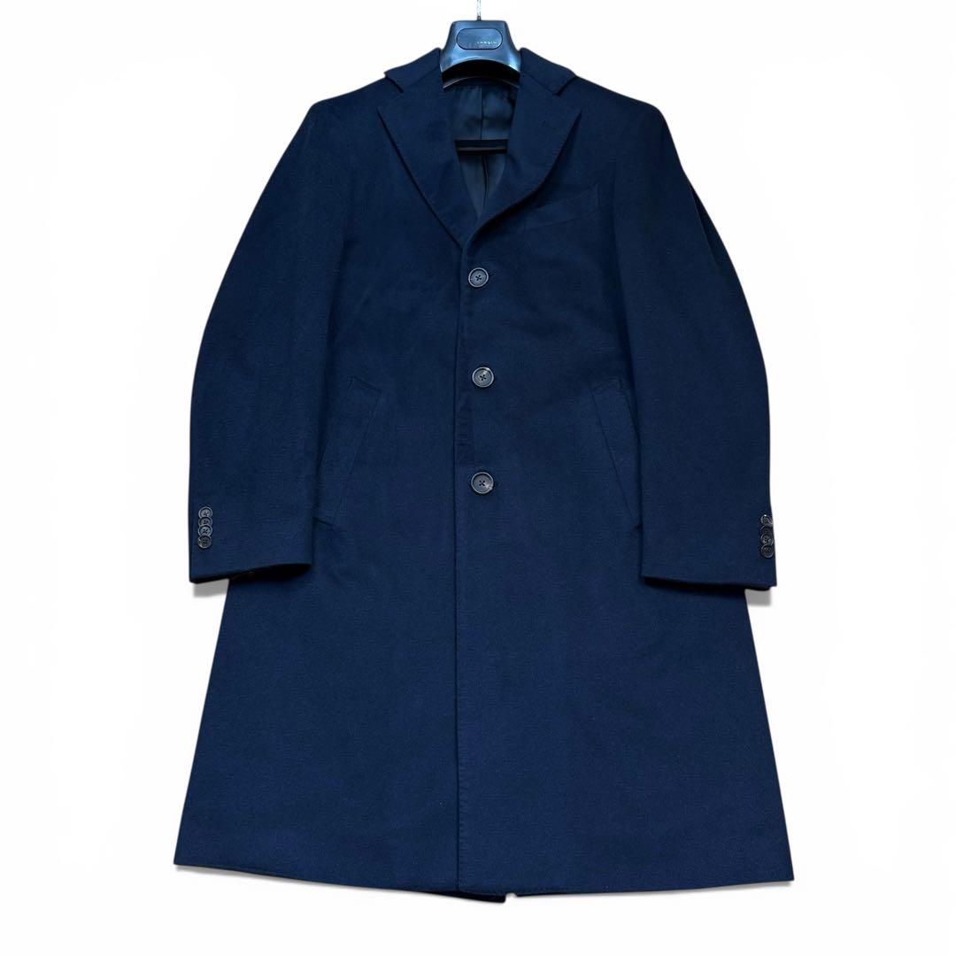 極美品 LARDINI 現行 カシミヤ100 チェスターコート 濃紺 46