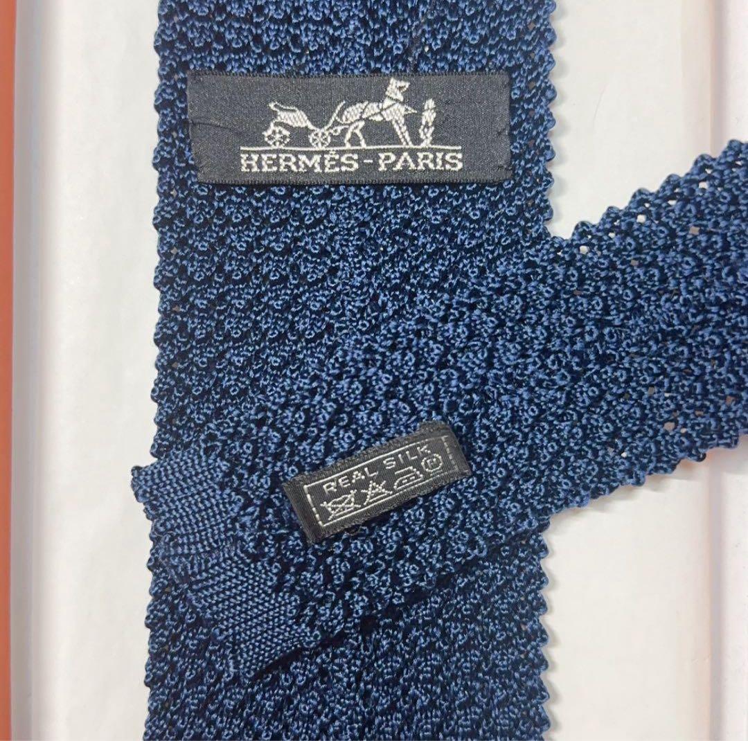 【極美品】HERMES エルメス ニットタイ ネイビー