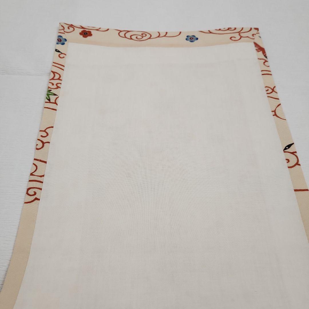 開き名古屋帯　塩瀬　染帯　九寸　紅型　雲間飛鳥文　朱色　オレンジ