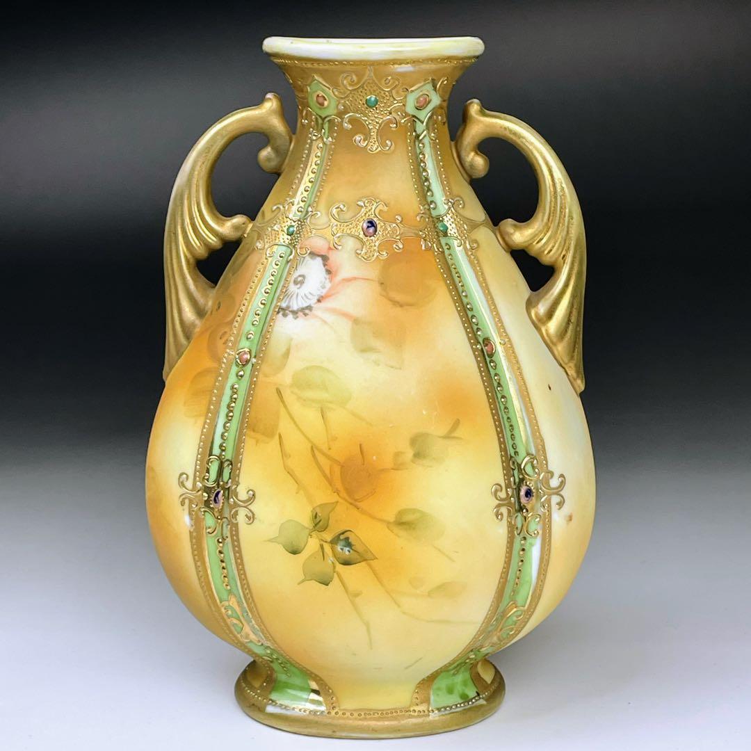 【美品】オールドノリタケ アールヌーボー ポピー紋花瓶 ジュエル ジュール