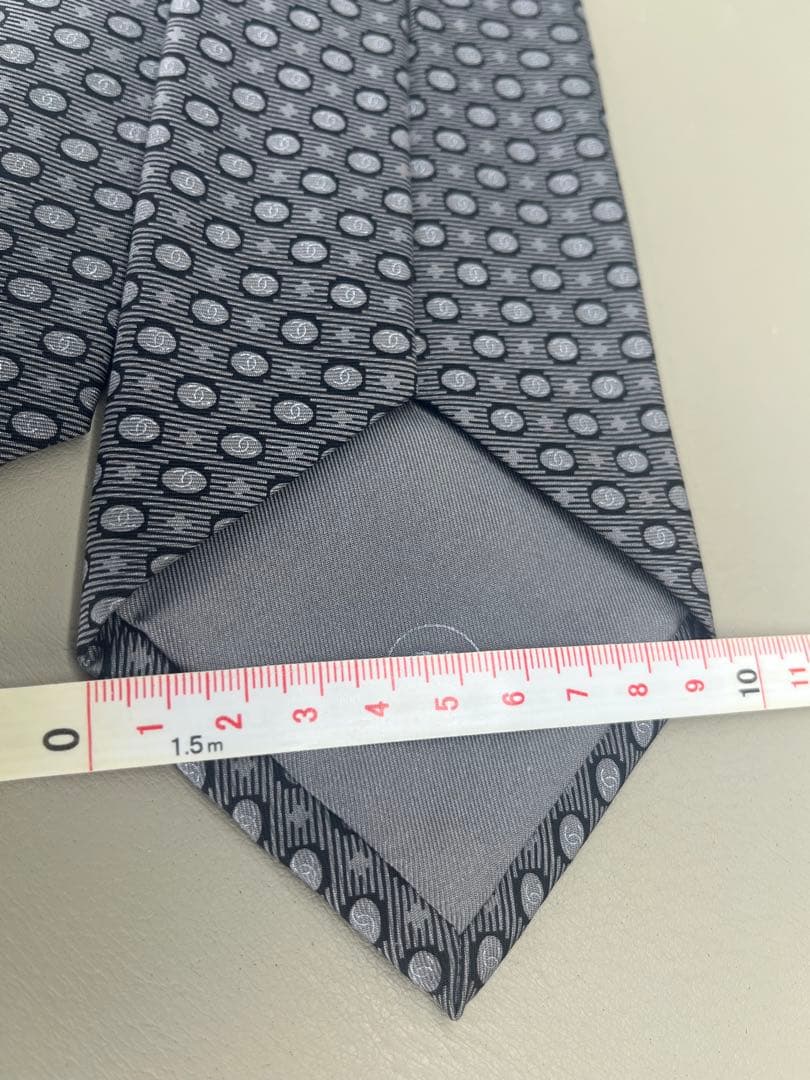 超美品★ CHANEL シャネル　シルク100% ネクタイ　ココマーク　グレー