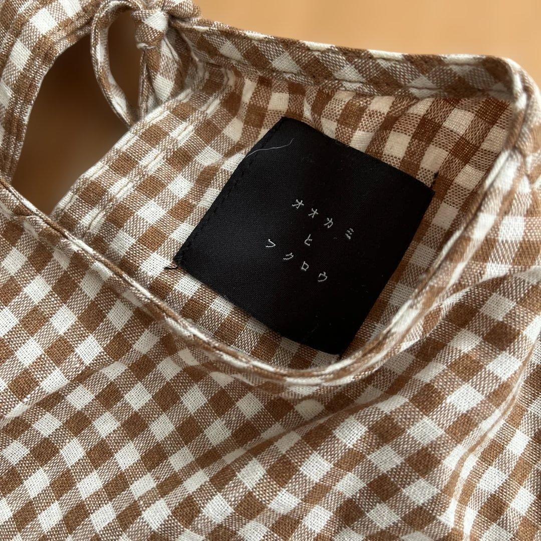 オオカミとフクロウ　ゆべしコラボ ギンガムチェック 半袖ロングワンピース