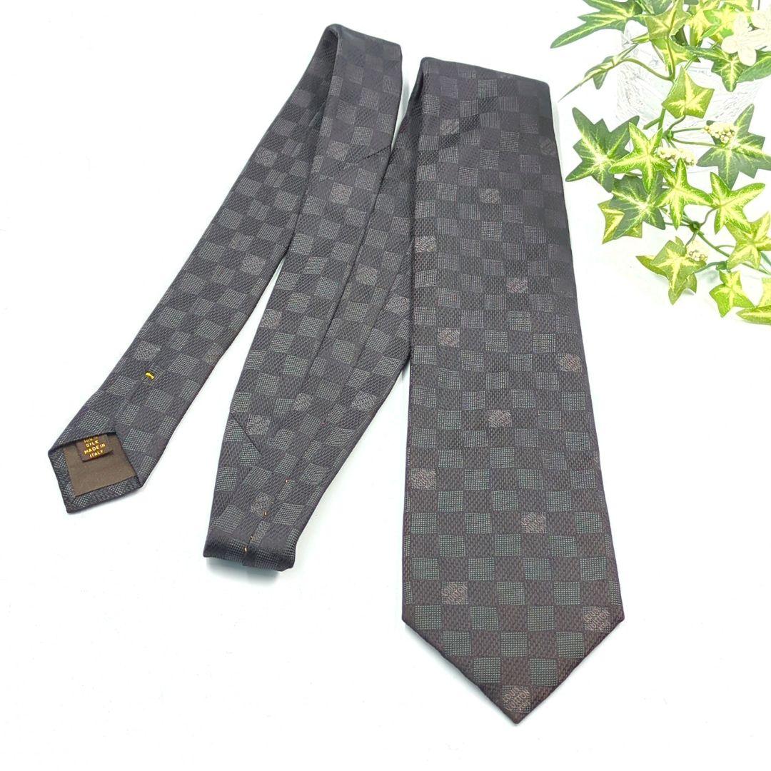 美品✨️Louis Vuitton　 ブラック/ダークグレー ダミエ柄　ネクタイ