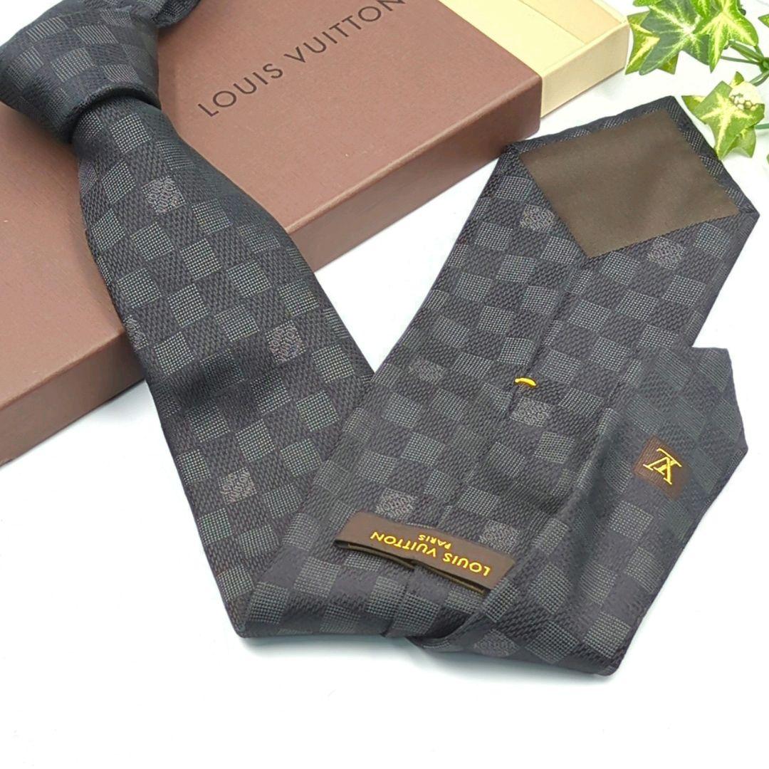 美品✨️Louis Vuitton　 ブラック/ダークグレー ダミエ柄　ネクタイ