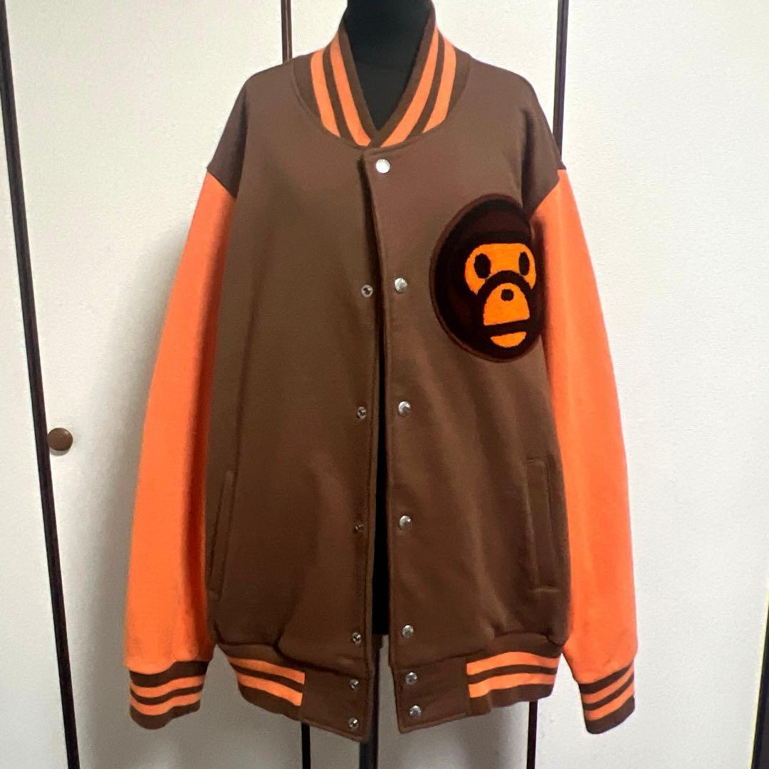 なはま　美品　A BATHING APE 刺繍　スタジャン ブラウン L