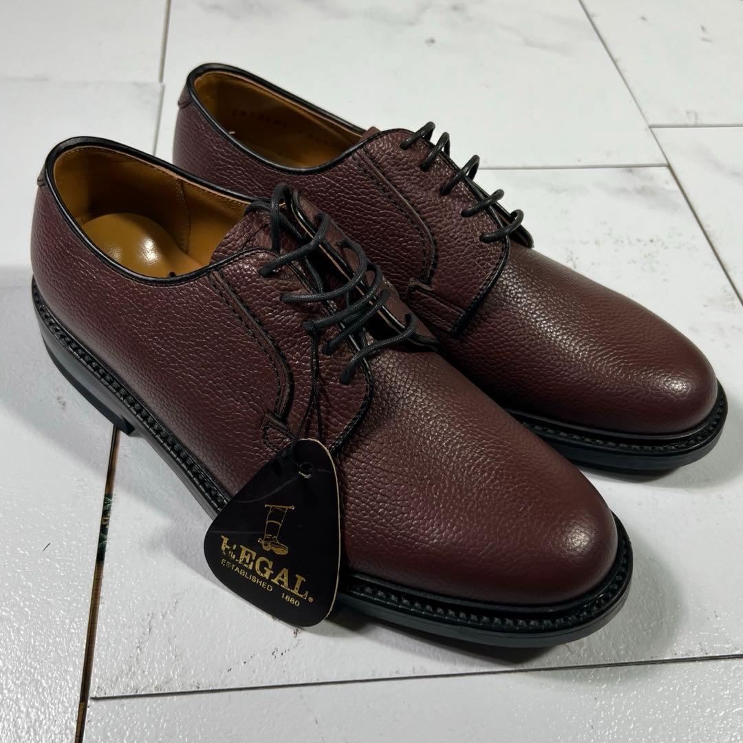 未使用品 REGAL リーガル プレーントウ 革底 ブラウン シボ革 24cm