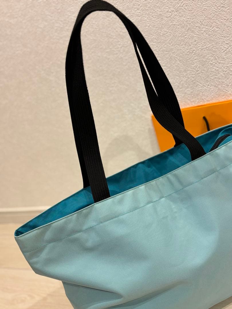 hah363 エルベシャプリエ 超美品 水色X青の大判舟形トートバッグXL