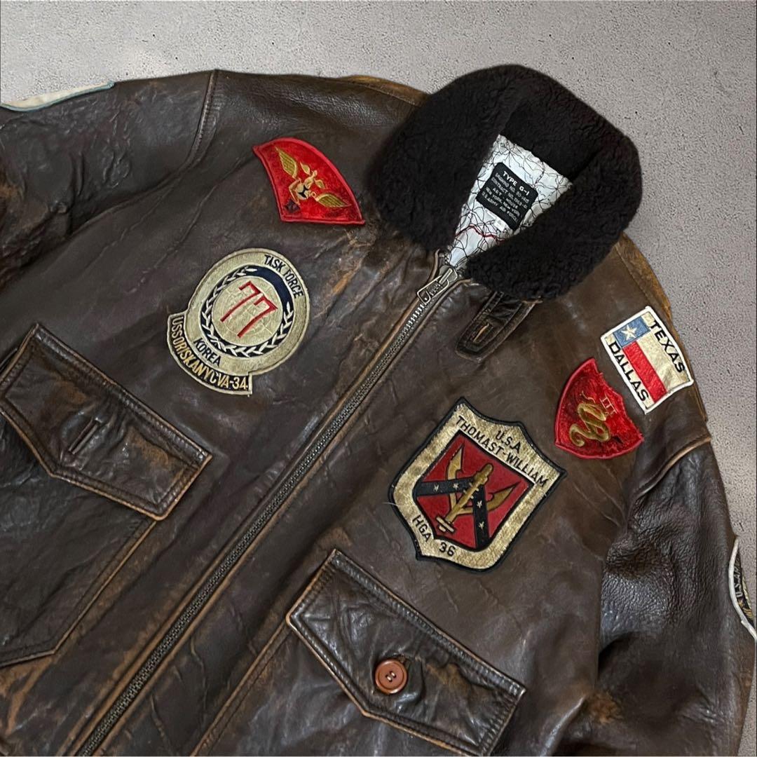 ART.HOUSE G-1 フライトジャケット　レザー　裏地地図柄　襟ボア