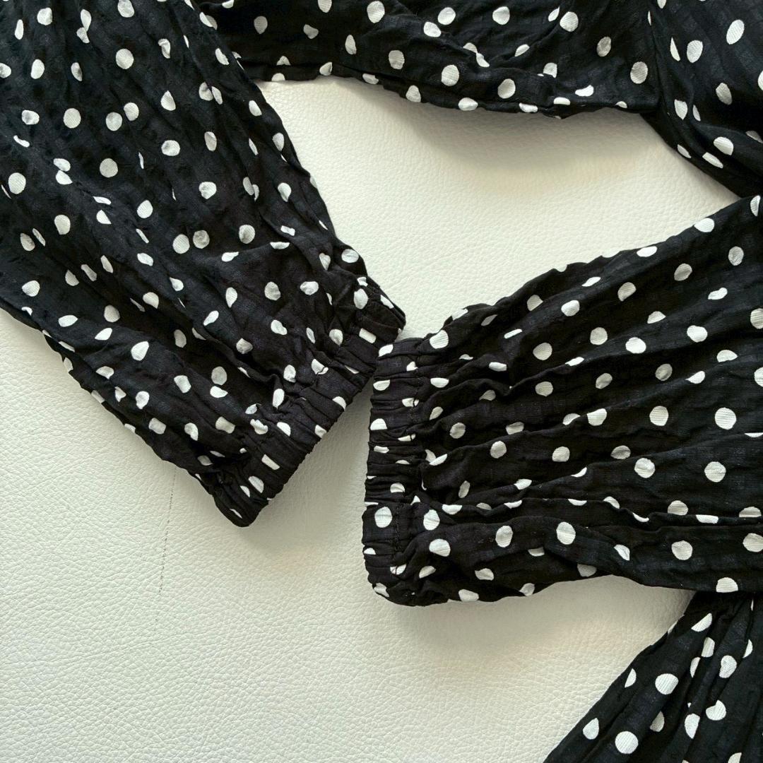 【新品タグ付き】BEARDSLEY　大人気✨ドットギャザーロングワンピース 黒