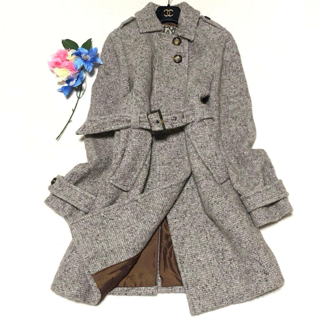 未使用級　スポーツマックス　チェスターコート　ベルテッドコート　ツイード　ウール