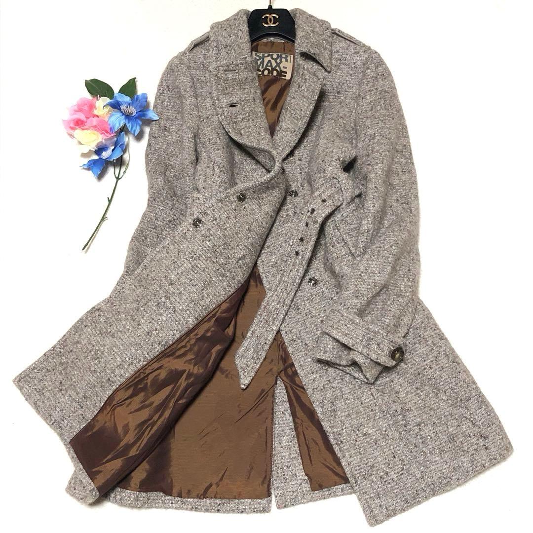 未使用級　スポーツマックス　チェスターコート　ベルテッドコート　ツイード　ウール