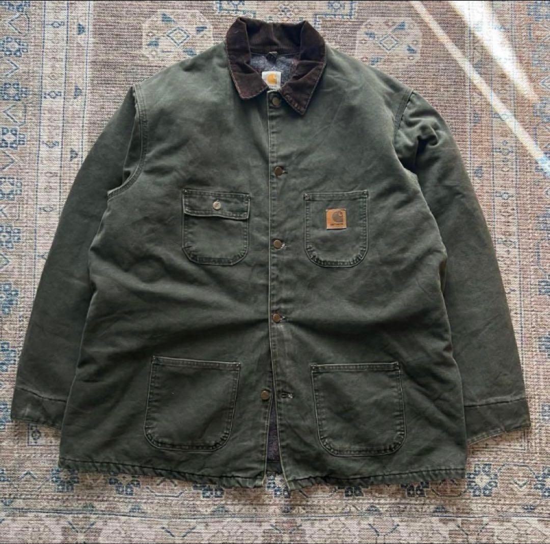 90s USA製 carhartt チョアコート ダックジャケット モスグリーン