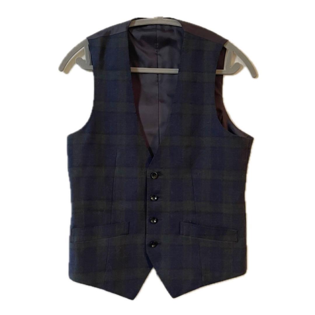 SUIT SELECT ダークネイビー チェック ビジネススーツ 3ピース