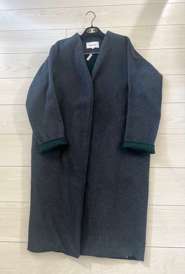 定価58000円　ENFOLエンフォルド ノーカラー ウール リバーコート