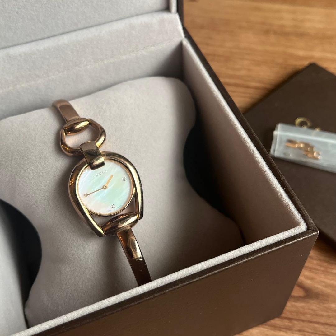 GUCCI Watch 139.5 3P ダイヤモンド シェル文字盤 PG 稼働