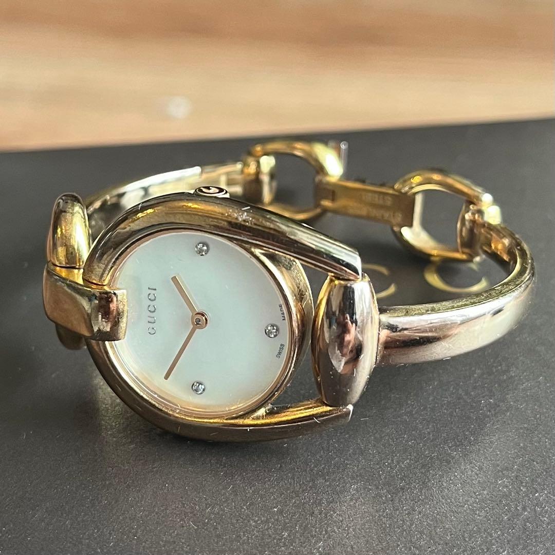 GUCCI Watch 139.5 3P ダイヤモンド シェル文字盤 PG 稼働