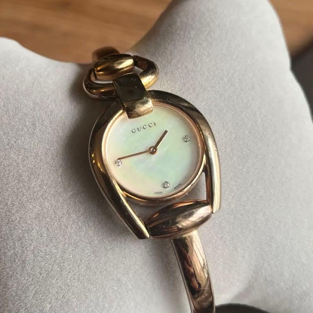 GUCCI Watch 139.5 3P ダイヤモンド シェル文字盤 PG 稼働